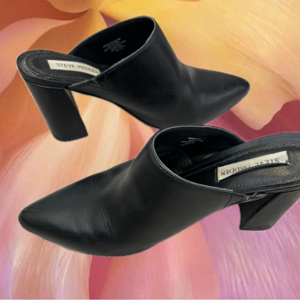 STEVE MADDEN | Black leather mules, with chunky heel